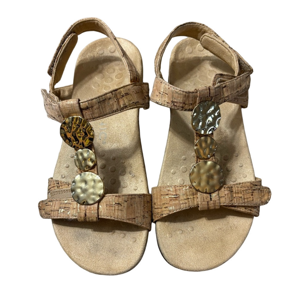Vionic Cork Sandals with Gold Embellishments size 7